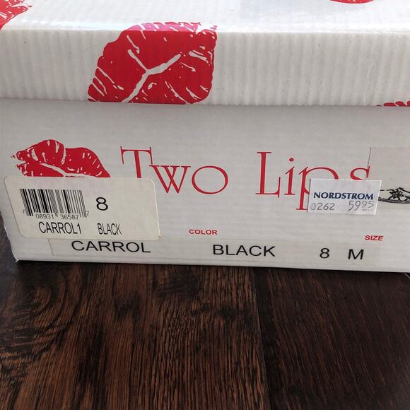 Vintage Black Sling Back Heels Round Toe Women 8 M Tan Trim y2k NOS Two Lips - Picture 7 of 10